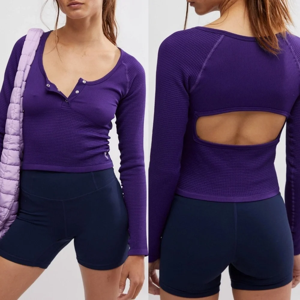 NWT FREE PEOPLE - FP movement bail out ls layer Long Sleeve M/L dark amethyst